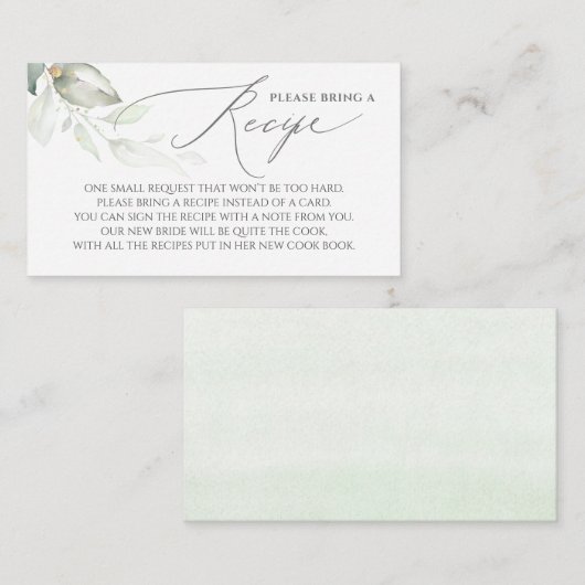 Bitte bringen Sie ein Rezept Grün Brautparty Begleitkarte (Vorne/Hinten)