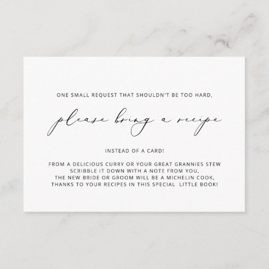 Bitte bringen Sie eine Rezept-Brautparty-Umschließ Begleitkarte (Vorderseite)