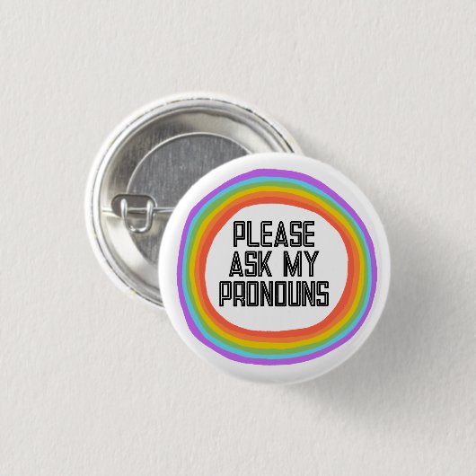 Bitte Frag meinen Pronouns-farbigen Regenbogenkrei Button (Vorne & Hinten)