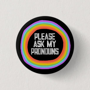 Bitte Frag meinen Pronouns-farbigen Regenbogenkrei Button
