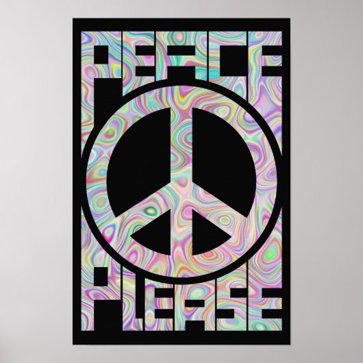 Bitte Frieden Trippy-Farbige Schrift Poster (Vorne)