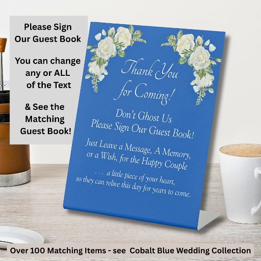 Bitte geben Sie unser Gästebuch Cobalt Blue & Whit Sockelschild