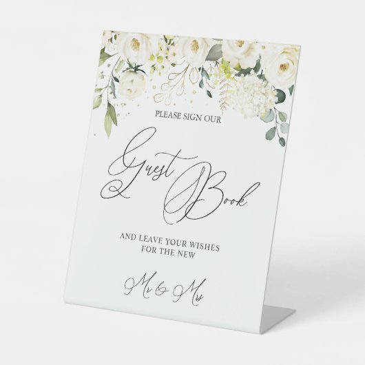 Bitte geben Sie unser Gästebuch White Roses an Sockelschild (Vorderseite)