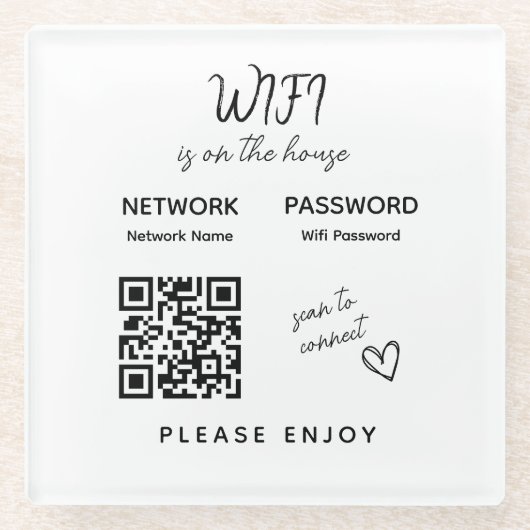 Bitte genießen Sie die WiFi-Kennwortprüfung, um QR Glasuntersetzer (Vorderseite)