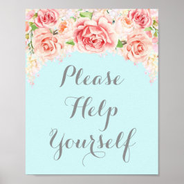 Bitte helfen Sie sich, Pink Watercolor Blue zu sig Poster