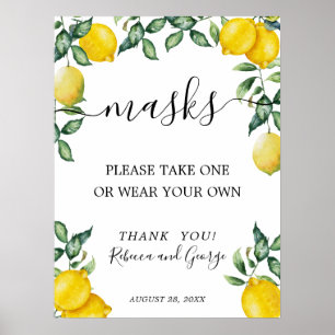 Bitte nehmen Sie ein Maskenschild mit Zitronen Poster