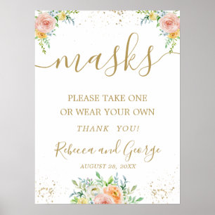 Bitte nehmen Sie eine Maske Hochzeitsschild floral Poster