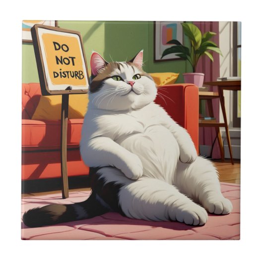 Bitte nicht stören lustige fette Katze Fliese (Vorderseite)