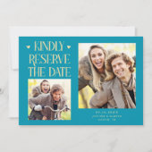 Bitte reservieren Sie 2-Foto Aqua-Hochzeit Save The Date (Vorderseite)