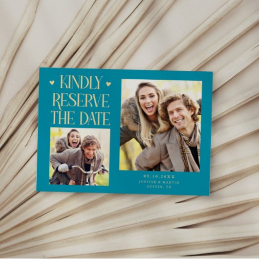Bitte reservieren Sie 2-Foto Aqua-Hochzeit Save The Date