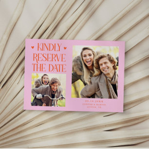 Bitte reservieren Sie 2-Foto Orange Rosa Hochzeit Save The Date