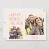 Bitte reservieren Sie 2-Foto-Pfirsich-Hochzeit Save The Date (Vorderseite)