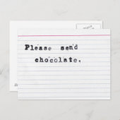 Bitte Schokolade senden Postkarte (Vorne/Hinten)