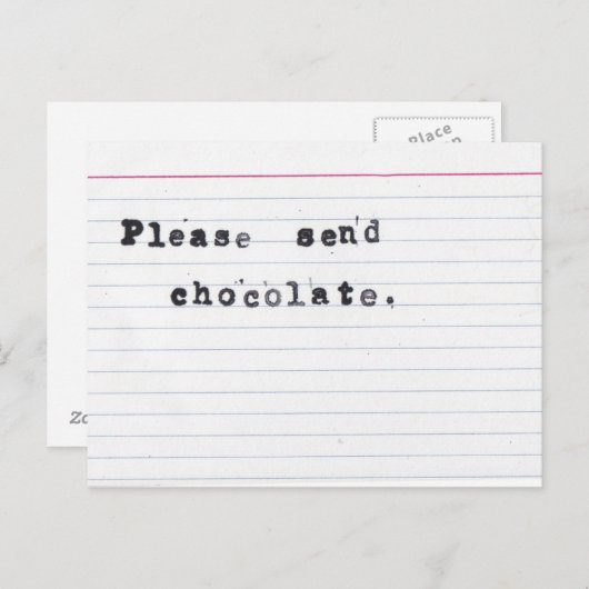 Bitte Schokolade senden Postkarte (Vorne/Hinten)