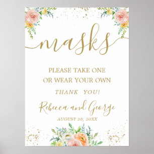 Bitte tragen Sie ein Maske Hochzeitsschild floral Poster