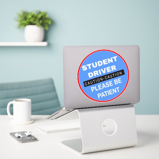 Bitte überlegen Sie, ob Sie den Studentenfahrer ha Aufkleber (Laptop auf Schreibtisch)