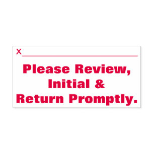 "Bitte überprüfen, Initial & Return umgehend." Permastempel