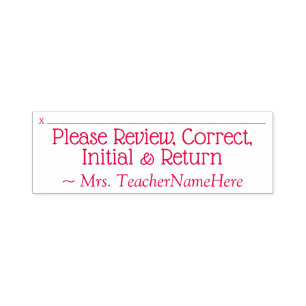 "Bitte überprüfen, korrigieren, Initial & Return" Permastempel