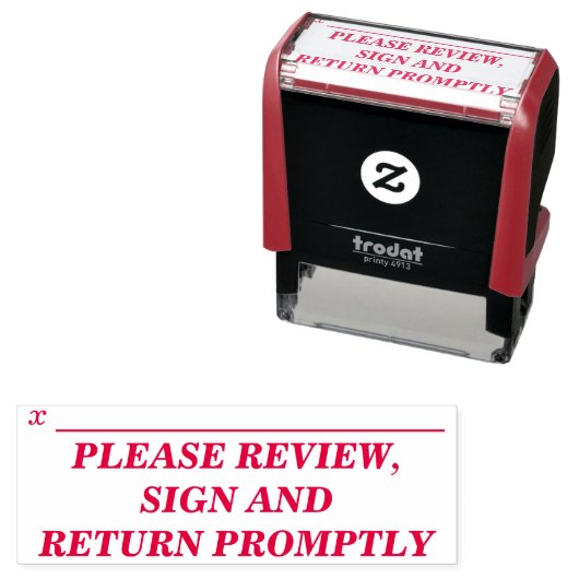 "BITTE ÜBERPRÜFEN, UNTERZEICHNEN UND SCHNELL ZURÜC PERMASTEMPEL (Beispiel)