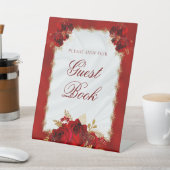 Bitte unterschreiben Sie das Gästebuch Elegant Red Sockelschild (In SItu)