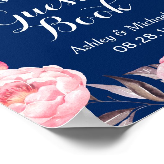 Bitte unterschreiben Sie Guestbook Navy Blue Flora Poster (Ecke)