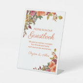 Bitte unterschreiben Sie unser Gästebuch Orange Bu Sockelschild (Vorderseite)