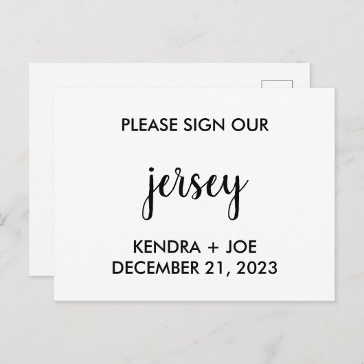 Bitte unterschreiben Sie unser Jersey, Gästebuchid Postkarte (Vorne/Hinten)