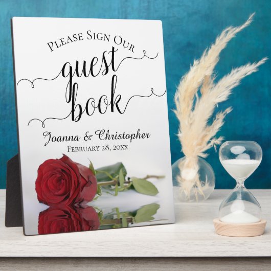 Bitte unterschreiben Sie unsere Gästebuch-Rote Ros Fotoplatte (Seite)