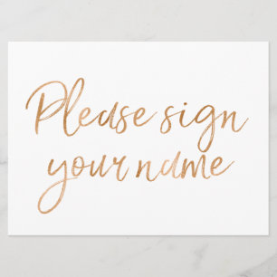"Bitte unterschreiben" Stilvolles Gold Rose-Zeiche Einladung