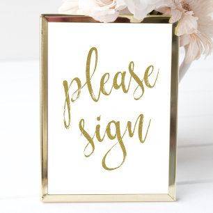 Bitte unterzeichnen Sie Gold Glitzer Wedding 8x10 Poster