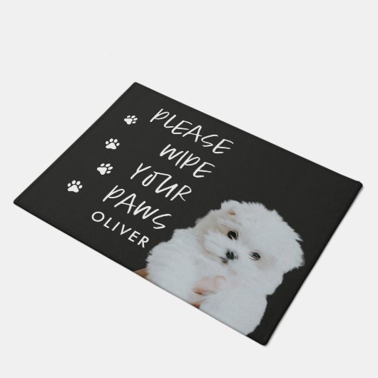 Bitte wischen Sie Ihre Pfoten Hund Foto Türmatte (Schrägansicht)