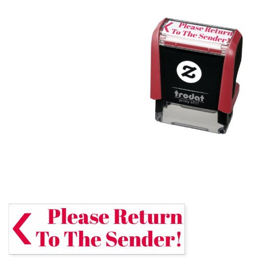 "Bitte zurück zum Absender!" + Pfeil Permastempel (Beispiel)