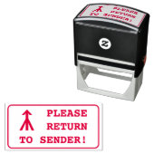 "BITTE ZURÜCK ZUM SENDER!" + Briefmarke aus Arrow- Permastempel (Beispiel)