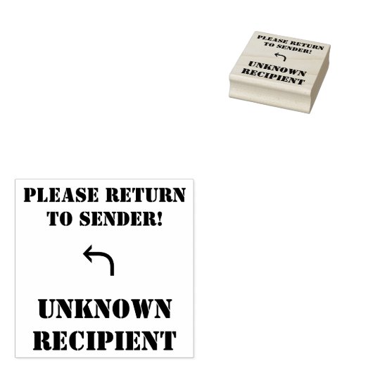 "BITTE ZURÜCK ZUM SENDER!", "UNBEKANNTER EMPFÄNGER GUMMISTEMPEL (Stempel)