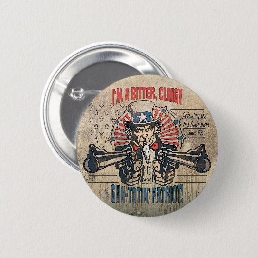 Bitteres, Clingy Gewehr-Toting Patriot Button (Vorne & Hinten)