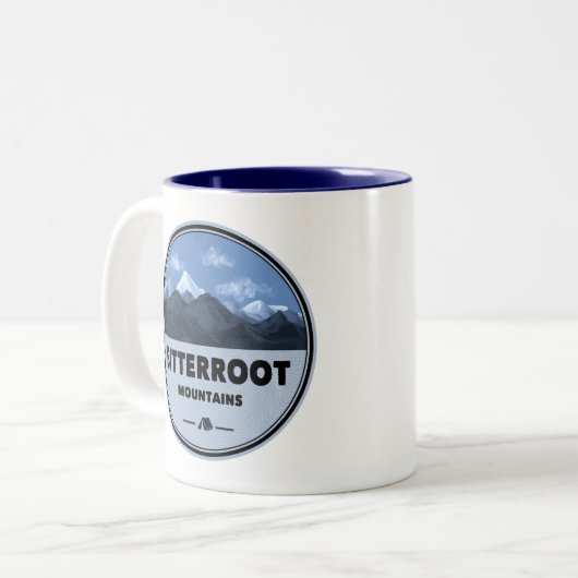 Bitterroot Mountains Camping Zweifarbige Tasse (Vorderseite Links)