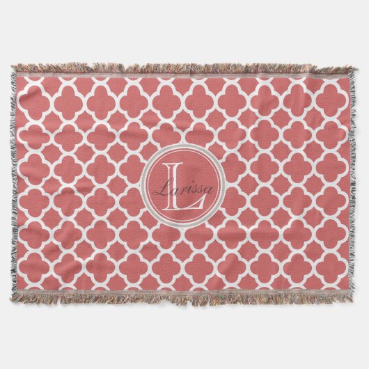 Bittersüßes rotes Vierblatt-Muster Namens-Monogram Decke (Vorderseite)