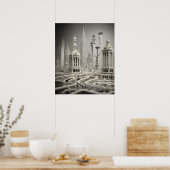 Bizarre Abstrakt Grau monochromatisch Surreal City Poster (Küche)
