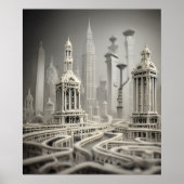 Bizarre Abstrakt Grau monochromatisch Surreal City Poster (Vorne)