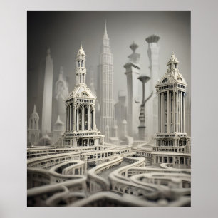 Bizarre Abstrakt Grau monochromatisch Surreal City Poster