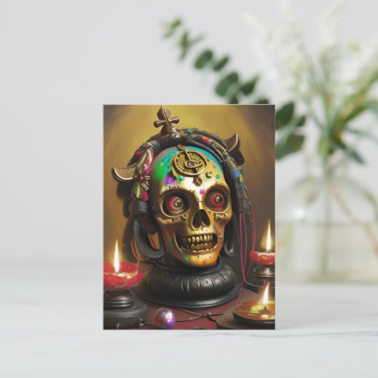 Bizarre farbiger Schädel Postkarte (Stehend Vorderseite)