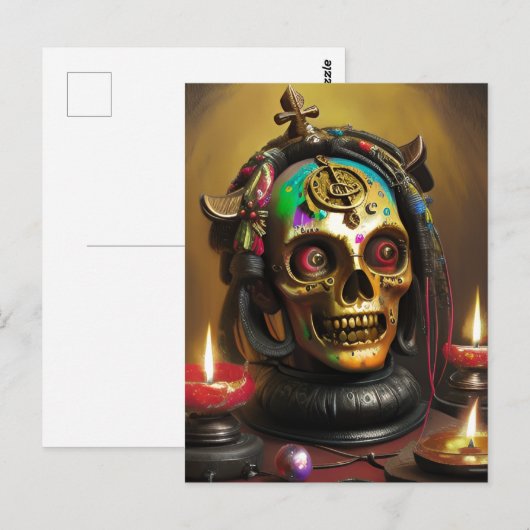 Bizarre farbiger Schädel Postkarte (Vorne/Hinten)