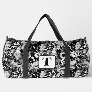 Bizarre Pflanze schwarz-weiß zeichnend Muster 2 Duffle Bag
