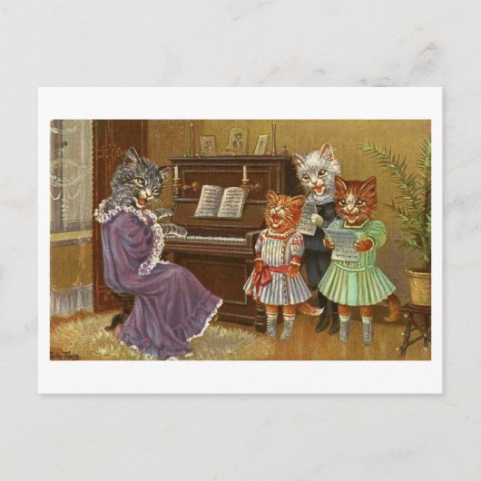 Bizarre singende Katzen Vintage Postkarte (Vorderseite)