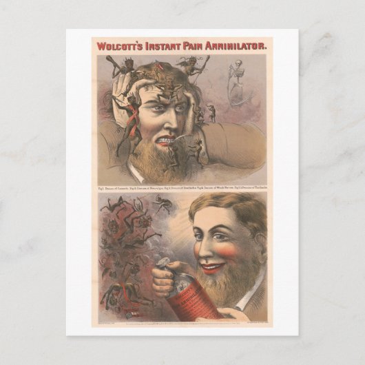 Bizarre Vintage Werbung für Wolcott Medicine Postkarte (Vorderseite)