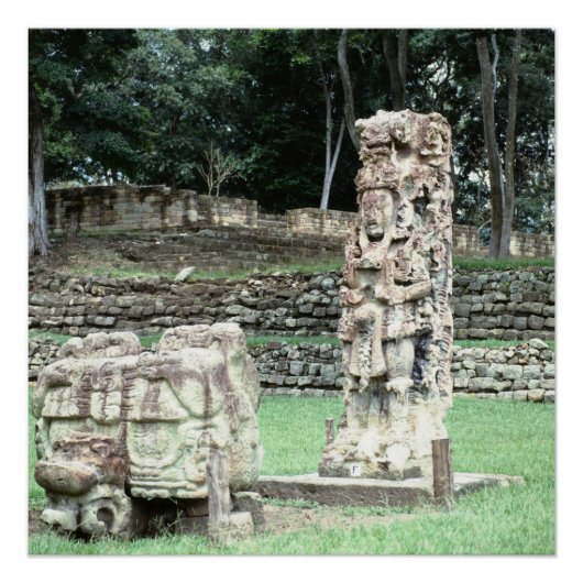 Bizarre Vivid Mayan Ruins Alte Statuen Honduras Poster (Vorderseite)
