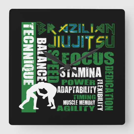 "BJJ Elements" Brasilianische Jiu Jitsu Wall Clock Quadratische Wanduhr (Vorderseite)