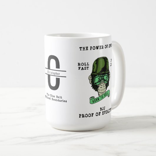 BJJ Evolution Monogram Add Your Name Jiu Jitsu Kaffeetasse (VorderseiteRechts)