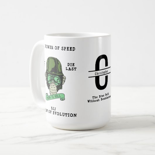 BJJ Evolution Monogram Add Your Name Jiu Jitsu Kaffeetasse (Vorderseite Links)