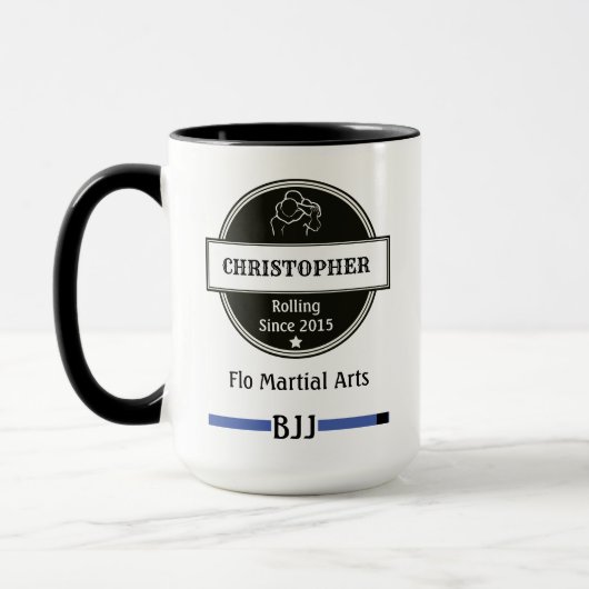 BJJ Jiu Jitsu Choke Blue Belt Name Club and Date Tasse (Links)